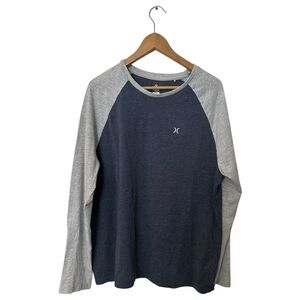 Hurley Men’s Long Sleeve Raglan Baseball T-Shirt Size Extra Large XL Blue Grey